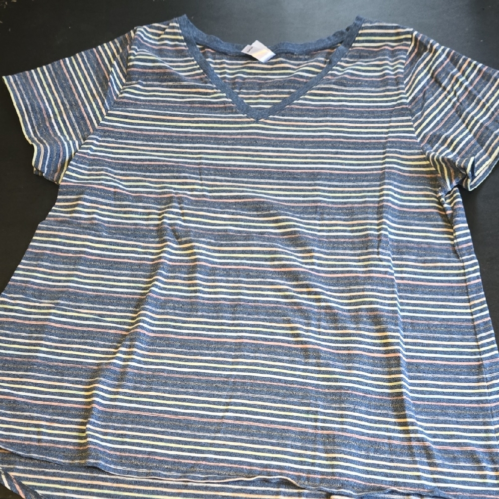 LuLaRoe Multicolor Striped V-Neck Tee